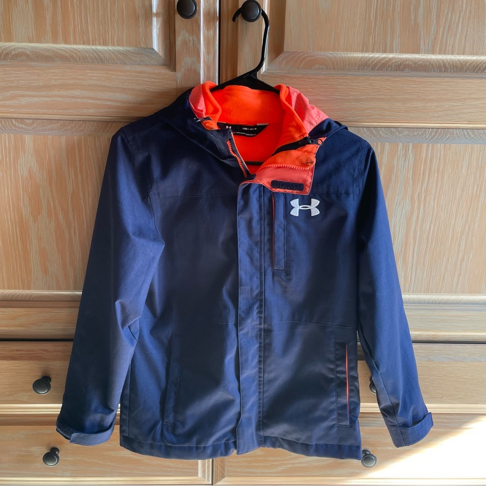 Under Armour Kids' Navy Jacket with detachable fleece shell.